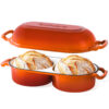 CULIVORA Cast Iron Bread Pan with Lid, Enamel Sourdough Baking Dutch Oven Pot, Double Round Loaf Space for Homemade, Bread, Cake, Meatloaf, 16.5cm Diameter, 500°F Oven Safe, Non Stick, Orange