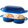 Cast Iron Bread Pan with Lid, Enamel Sourdough Baking Dutch Oven Pot, Double Round Loaf Space for Homemade, Bread, Cake, Meatloaf, 16.5cm Diameter, 500°F Oven Safe, Non Stick, Blue